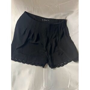 Zara Basic Black Lace Trim Shorts Pleated Detail Size L